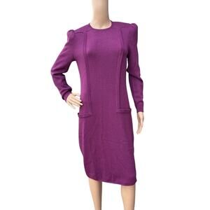 St. John by Marie Gray Vintage Purple Knit Sweater Dress Size S Padded Shoulders